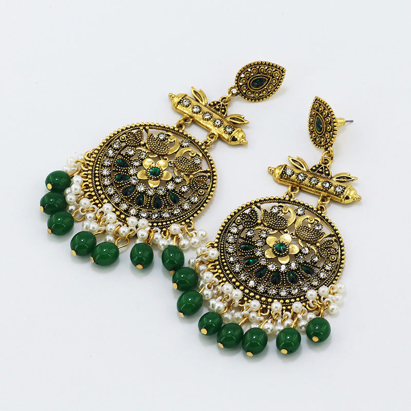 Indian Earrings Traditional Ethnic Bollywood Golden Oxidized Long Peacock Earrings for Wowen-Red/Green - enjoyinshopping