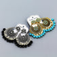 Indian Earrings Traditional Round Beaded Imitation Agate Earrings Chandali for Wowen-Black/Baby Blue - enjoyinshopping