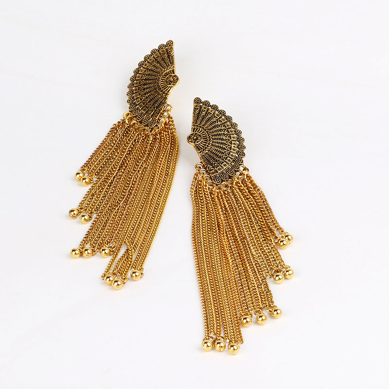 Indian Earrings Bohemian Tassel Sector Shape Earrings for Wowen-Gold/Silver - enjoyinshopping