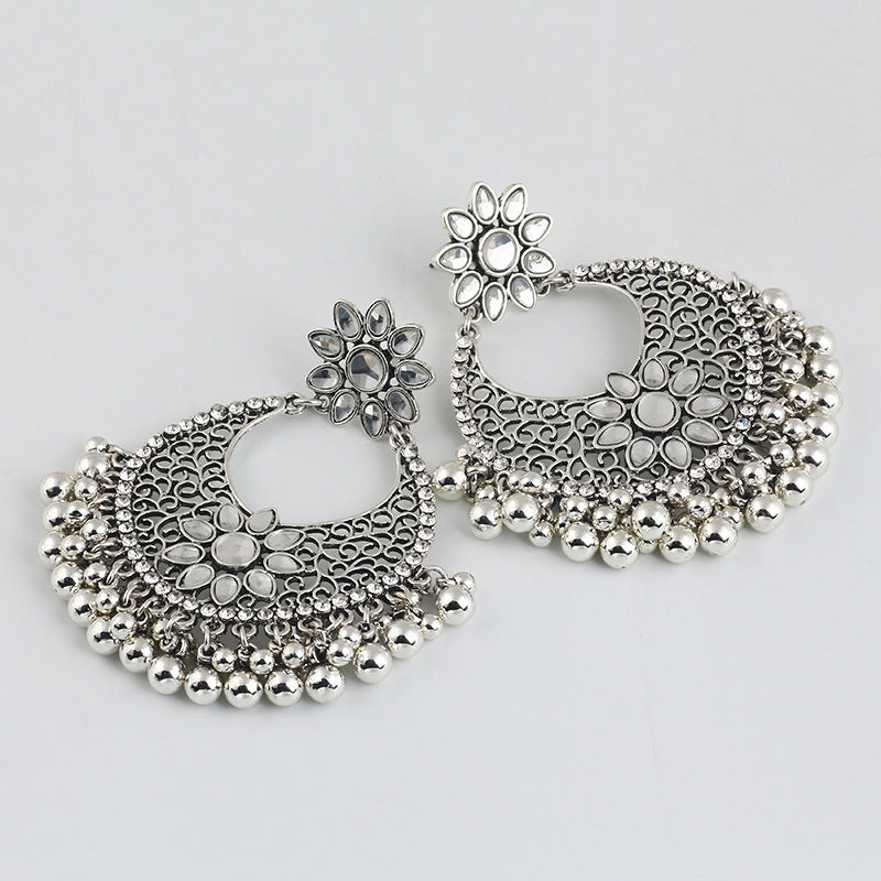 Indian Earrings Flower Round Beaded Earrings for Wowen-Gold/Silver