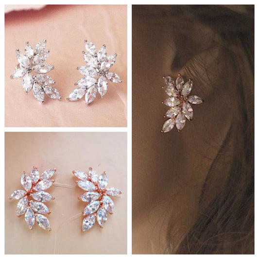 Fashion Bright Zircon Leaf-Shaped Stud Earrings