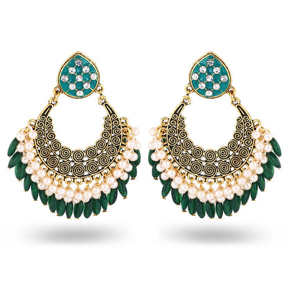 Indian Earrings Traditional Round Beaded Earrings Chandali for Wowen-Black/Green - enjoyinshopping