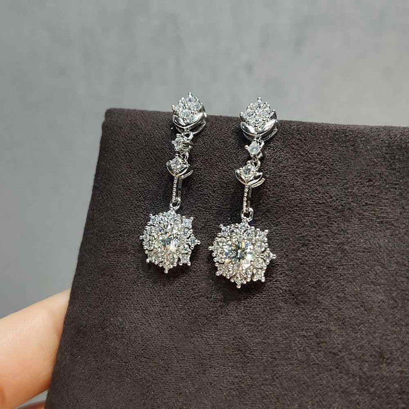 European and American Fashion Earrings Long Flowers Tassel Round Rhinestone Style Earrings