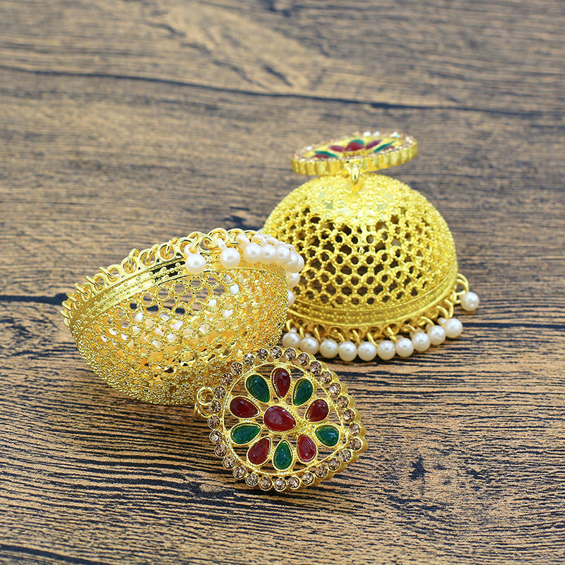 Indian Earrings Traditional Golden Earrings Jhumka Jhumki Jumka for Wowen-Gold Color - enjoyinshopping