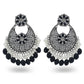 Indian Earrings Traditional Round Beaded Imitation Agate Earrings Chandali for Wowen-Black/Baby Blue - enjoyinshopping