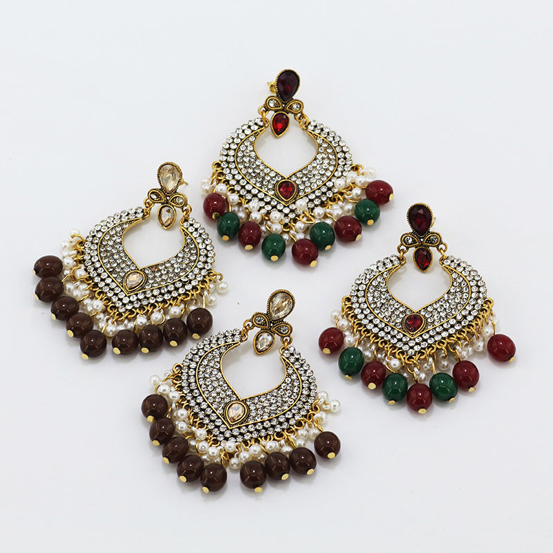 Indian Earrings Traditional Round Beaded Earrings Chandali for Wowen-Brown