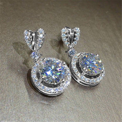 Wedding Bridal Ornament Exquisite Zircon Heart-Shaped Drop Stud Earrings