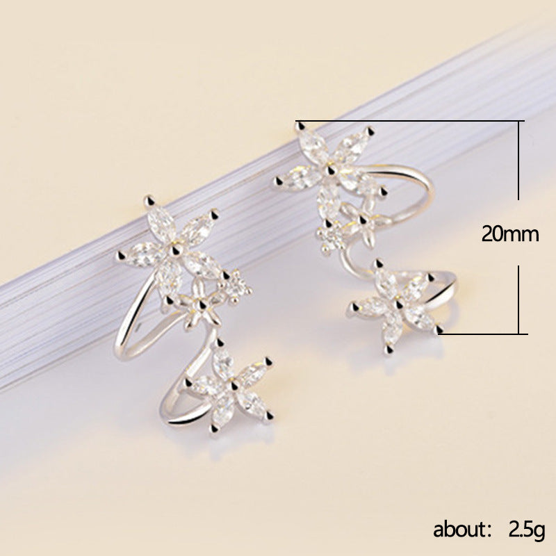 Flower Ear Clip Fashion All-Match Zircon Studs Earrings