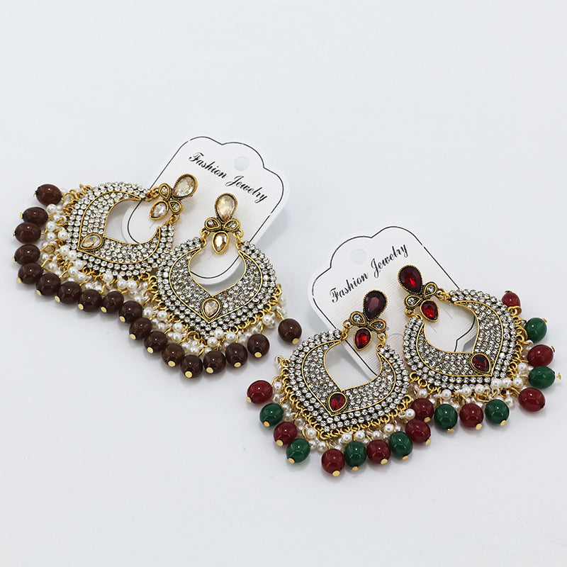 Indian Earrings Traditional Round Beaded Earrings Chandali for Wowen-Brown