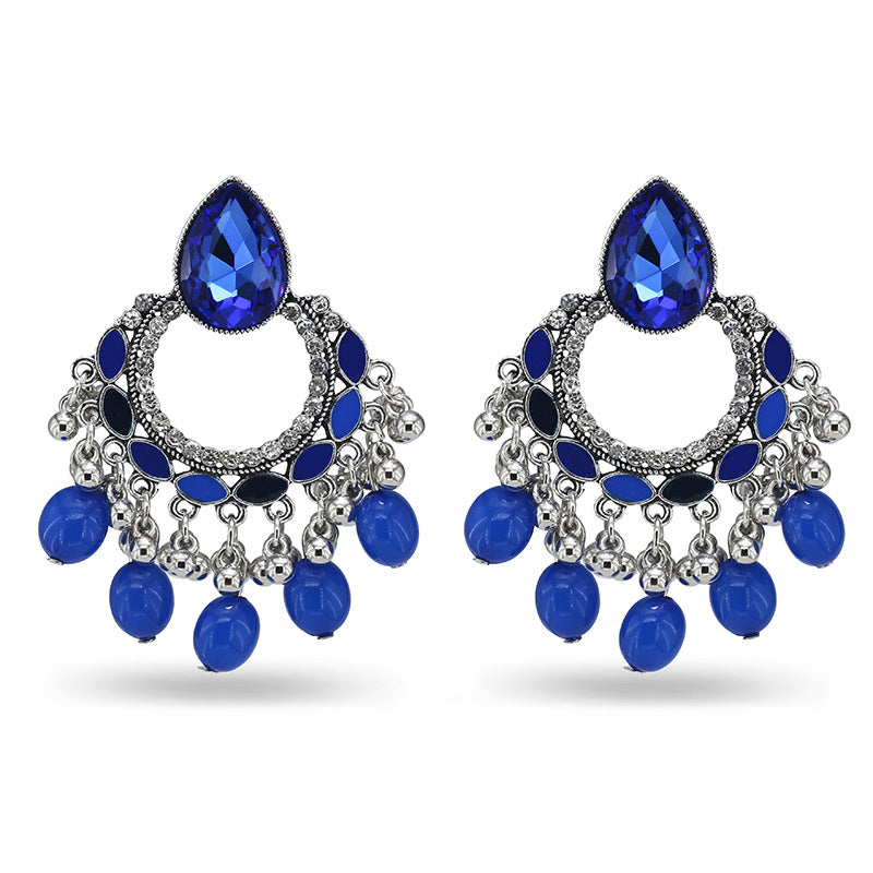 Indian Earrings Traditional Water Drop Round Beaded Imitation agate Earrings Chandali for Wowen-Blue/Multicolor - enjoyinshopping