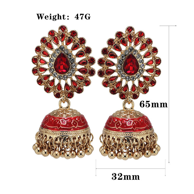 Indian Earrings Traditional Hoop Beaded Paisley Earrings Jhumka Jhumki Jumka for Wowen-Red - enjoyinshopping