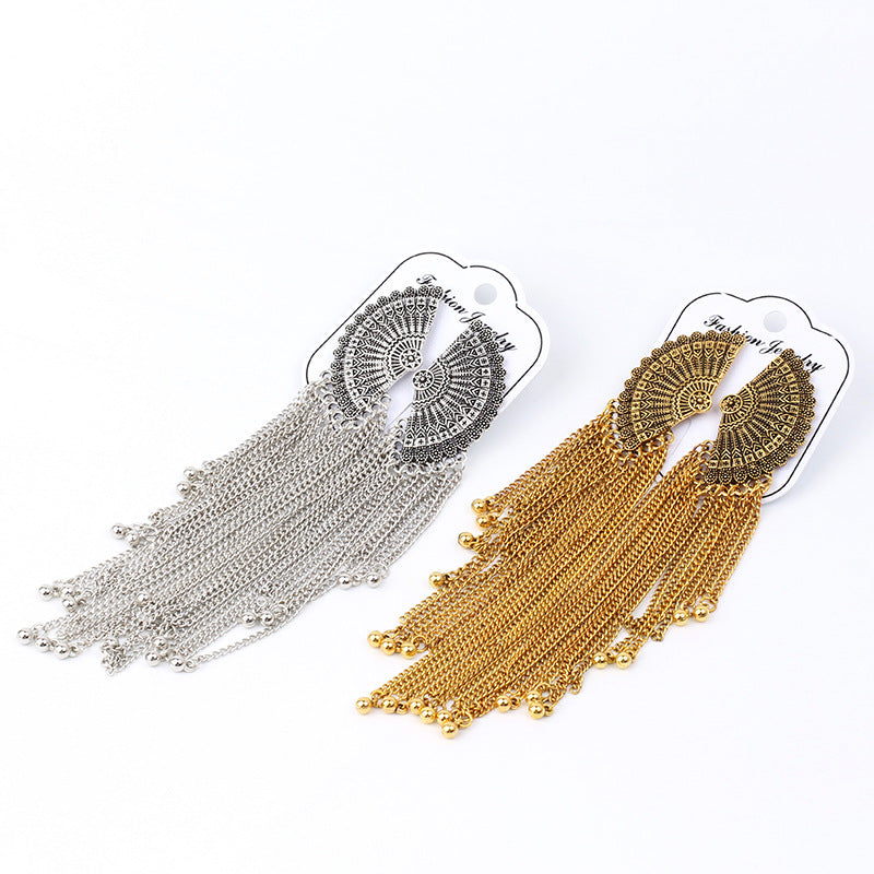 Indian Earrings Bohemian Tassel Sector Shape Earrings for Wowen-Gold/Silver - enjoyinshopping