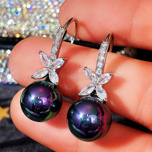 Korean Style Imitation Pearl Flower Inlaid Zircon  Earrings