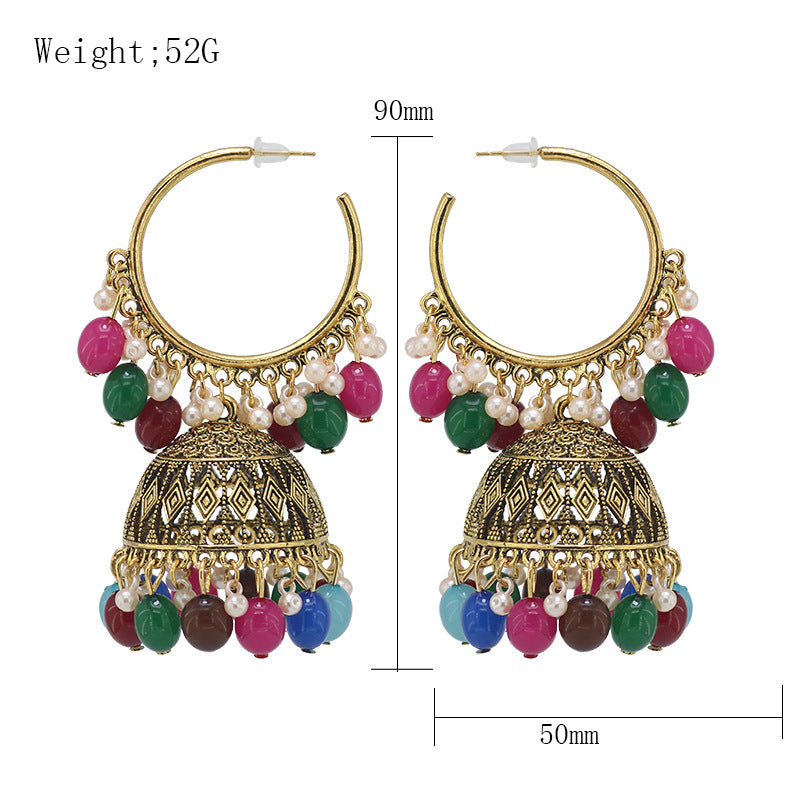 Indian Earrings Traditional Hoop Multicolor Beaded Earrings Jhumka Jhumki Jumka for Wowen-Gold - enjoyinshopping