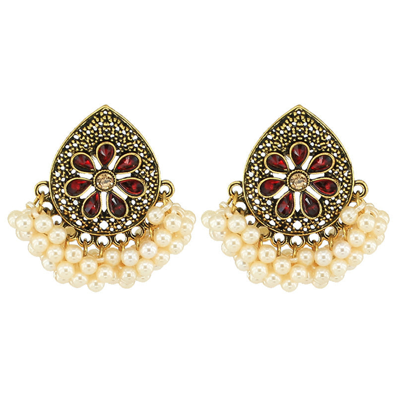 Indian Earrings Traditional Pearl Beaded Small Stud Earrings