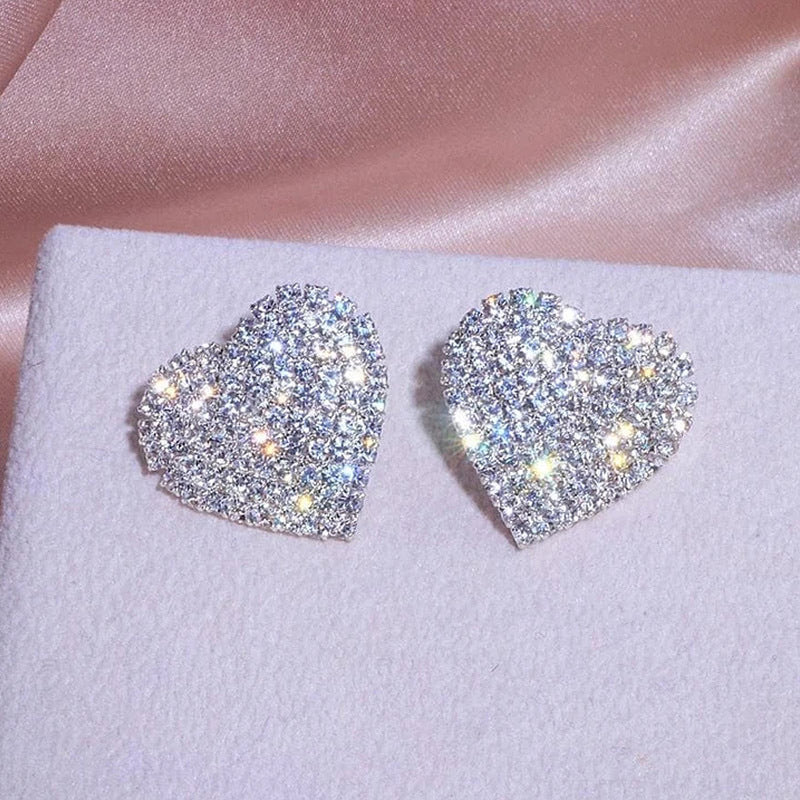 Shinny Elegant Zircon Heart-Shaped High-Level Stud European and American Earrings