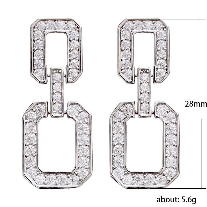 New Arrival French Style Cold Square Chain Zircon Earrings