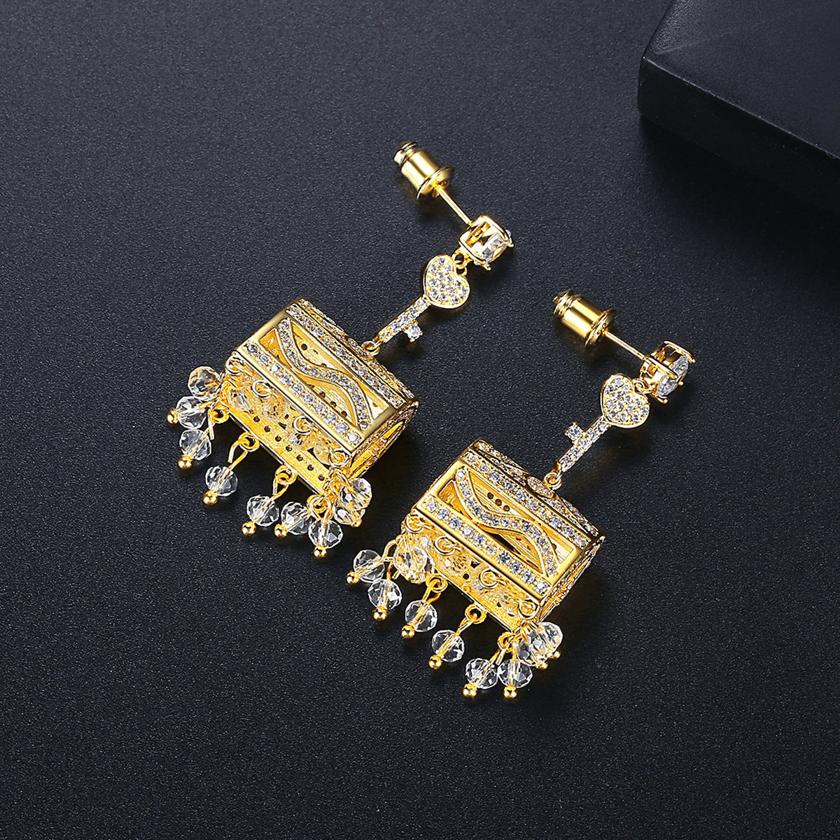 High-Quality Indian Style Earrings Bollywood Inlaid Zircon Lock & Key Luxury Jhumka Jhumki Jumka Earrings-Gold - enjoyinshopping