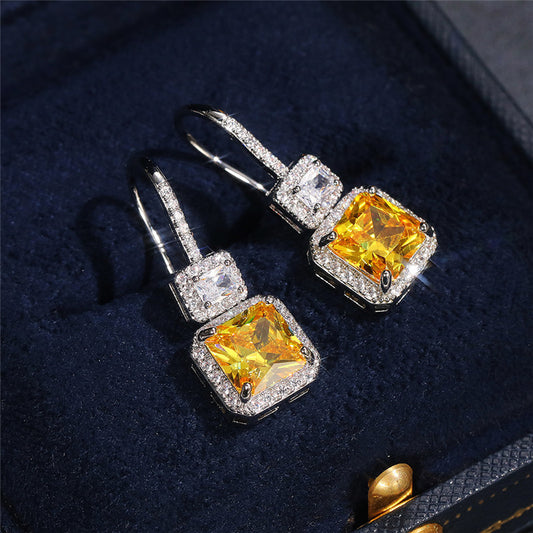 Popular Earrings for Bride Yellow Diamond Zircon Hook Earrings-Yellow