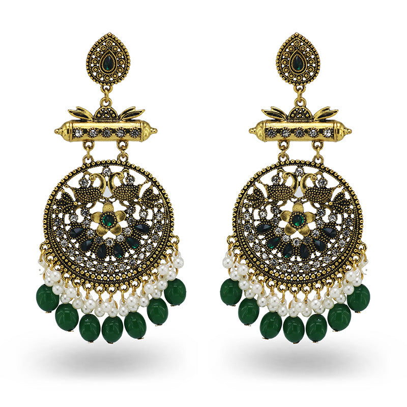 Indian Earrings Traditional Ethnic Bollywood Golden Oxidized Long Peacock Earrings for Wowen-Red/Green - enjoyinshopping