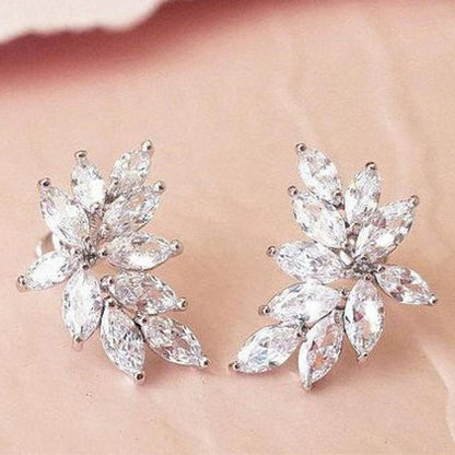 Fashion Bright Zircon Leaf-Shaped Stud Earrings