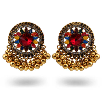 Indian Earrings Stud Earrings Gold Round Beaded Earrings for Wowen - enjoyinshopping