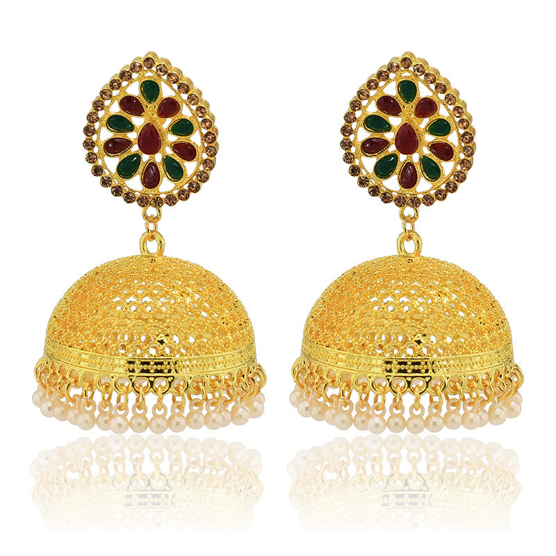 Indian Earrings Traditional Golden Earrings Jhumka Jhumki Jumka for Wowen-Gold Color - enjoyinshopping