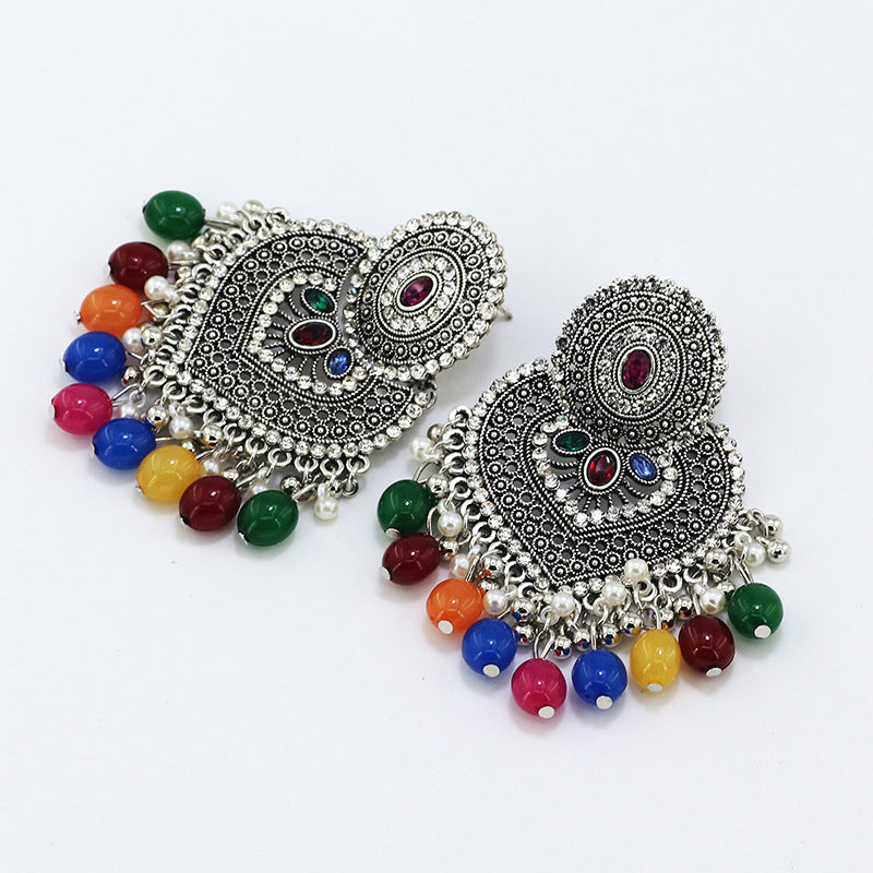 Indian Earrings Traditional Round Beaded Earrings Chandali for Wowen-Pink/Multicolor - enjoyinshopping