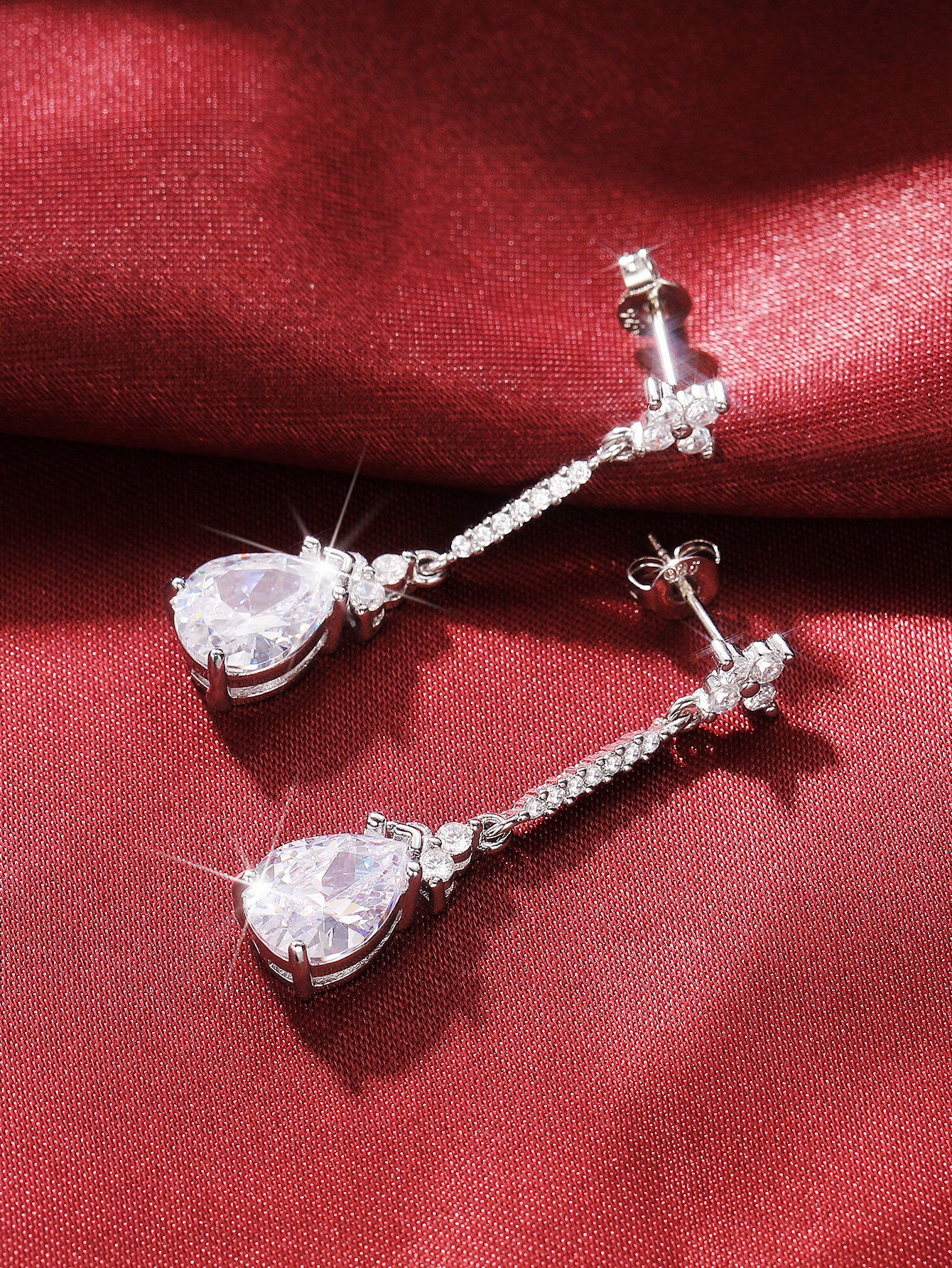 AAA White Zircon Pear Shaped Water Drop Earrings