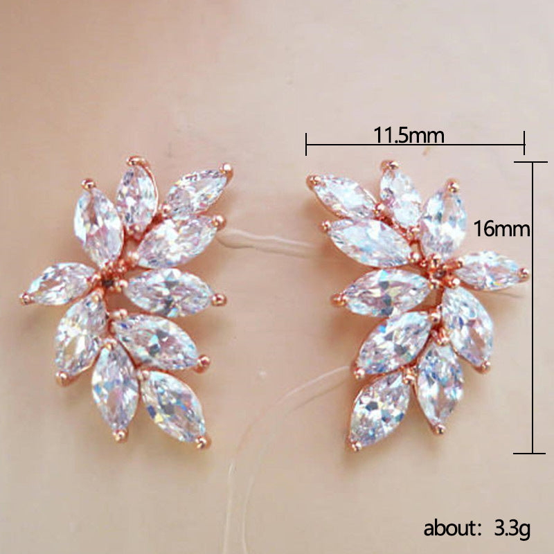 Fashion Bright Zircon Leaf-Shaped Stud Earrings