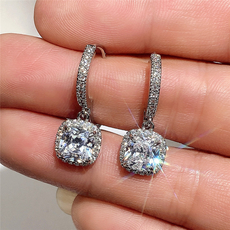 Fashion Bright Square Diamond Zircon Small Hoop Women's Earrings