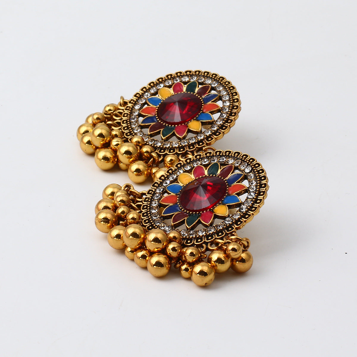 Indian Earrings Stud Earrings Gold Round Beaded Earrings for Wowen - enjoyinshopping