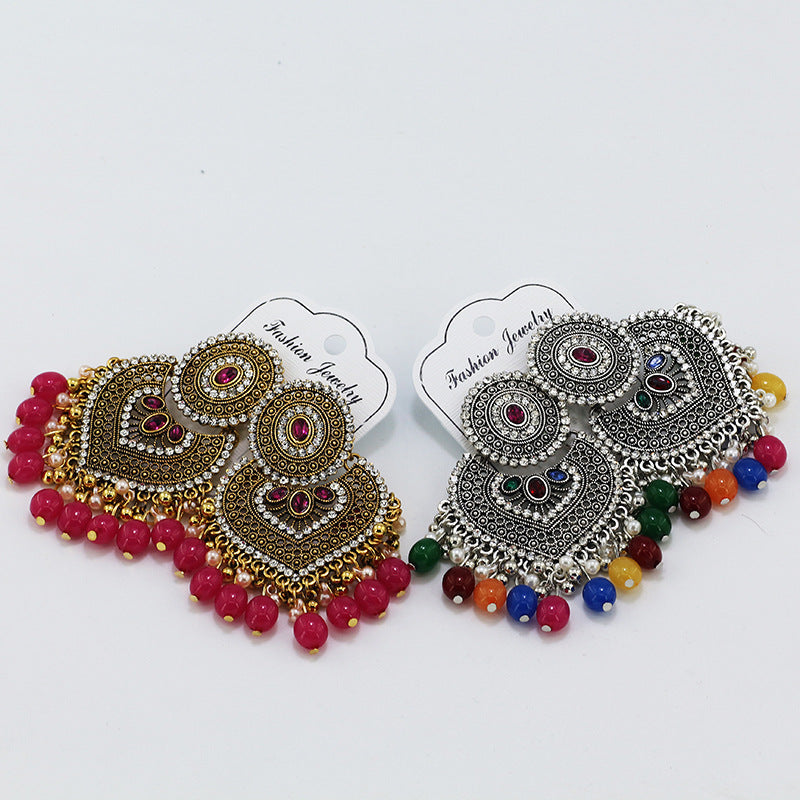 Indian Earrings Traditional Round Beaded Earrings Chandali for Wowen-Pink/Multicolor - enjoyinshopping