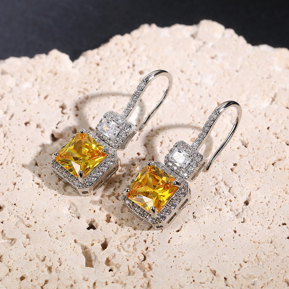 Popular Earrings for Bride Yellow Diamond Zircon Hook Earrings-Yellow