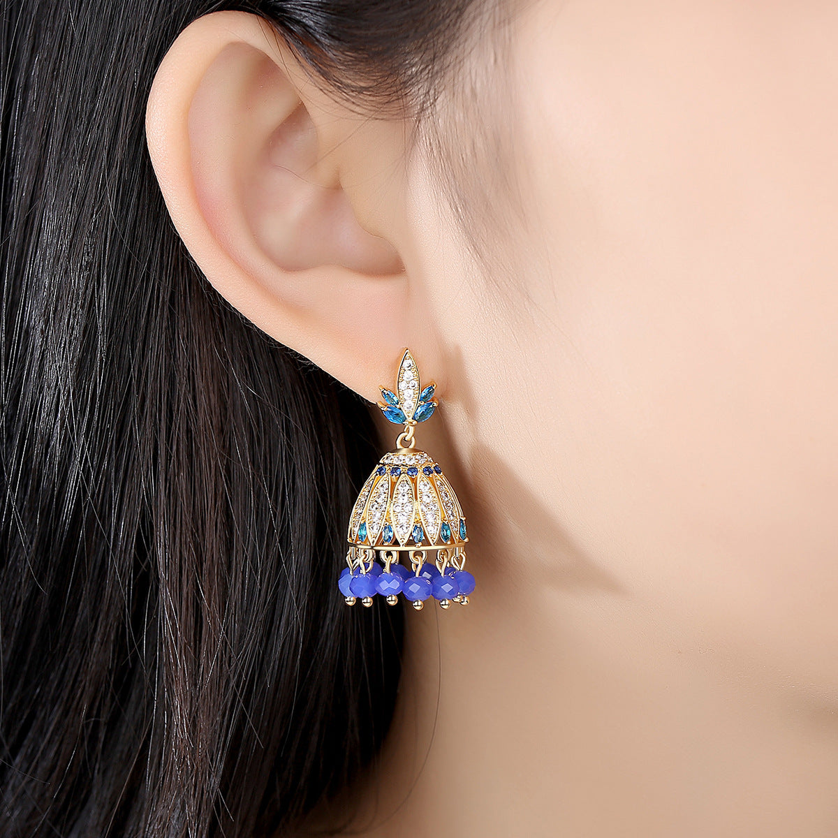 High-Quality Indian Style Earrings Bollywood Inlaid Zircon Luxury Jhumka Jhumki Jumka Earrings-Gold - enjoyinshopping