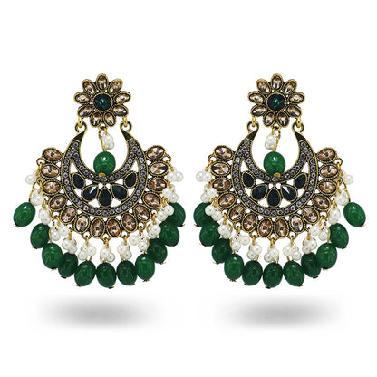 Indian Earrings Beaded Flower Chandali Earrings for Wowen-Green/Grey - enjoyinshopping