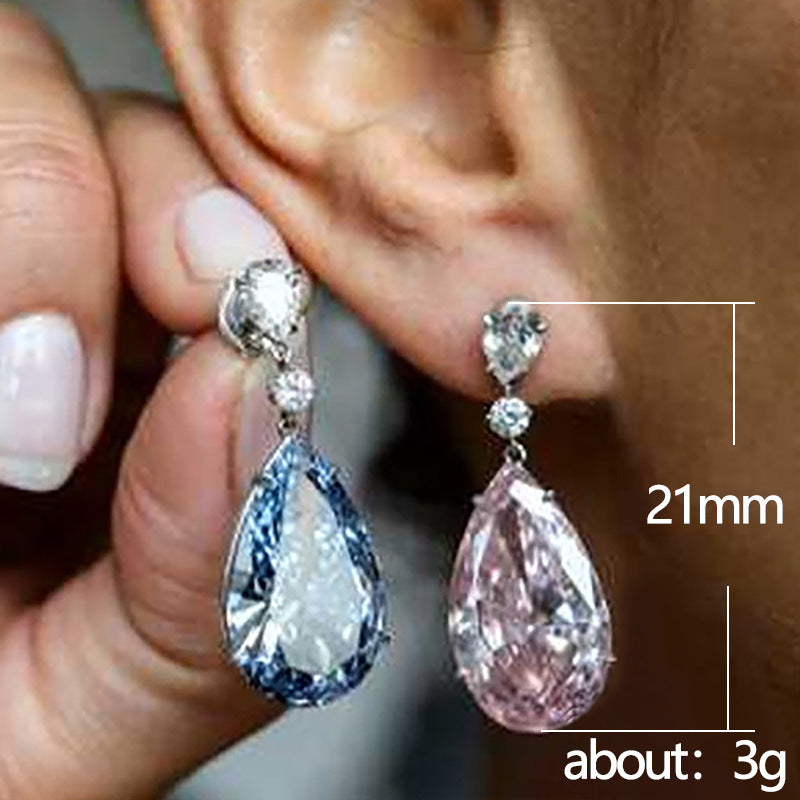 \European and AmericanElegant Pink Diamond Pear-Shaped Water Drop Earrings