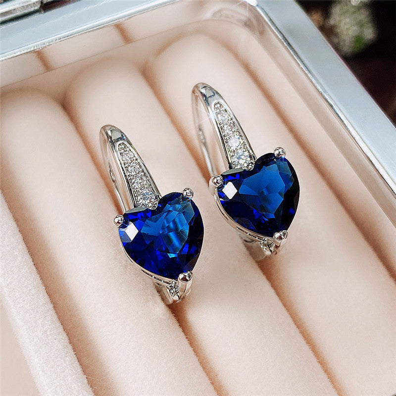 Hot Sale Fashion Sea Blue Heart-Shaped Zircon For Women