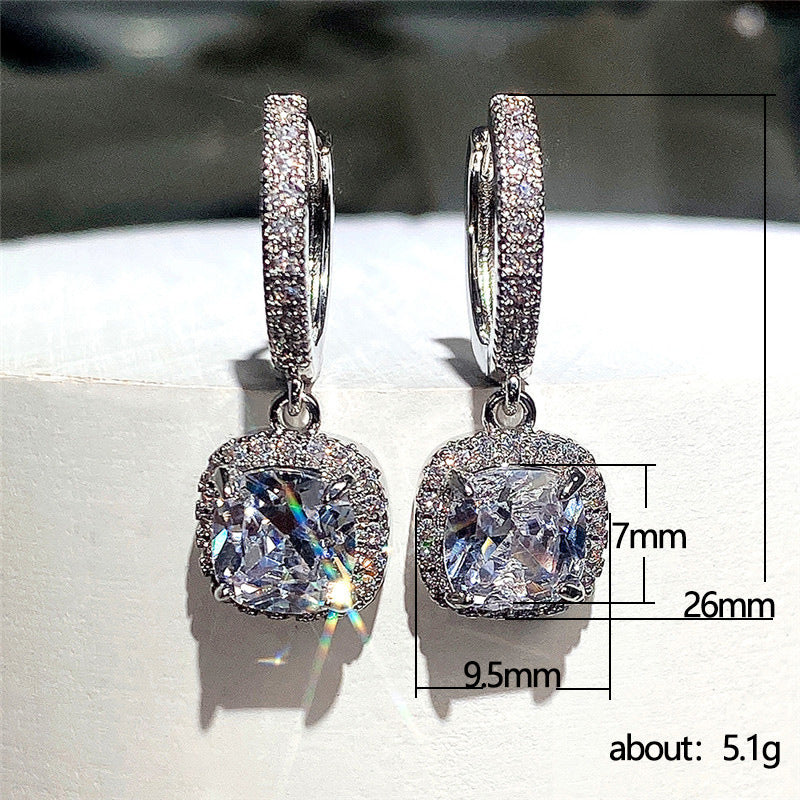 Fashion Bright Square Diamond Zircon Small Hoop Women's Earrings