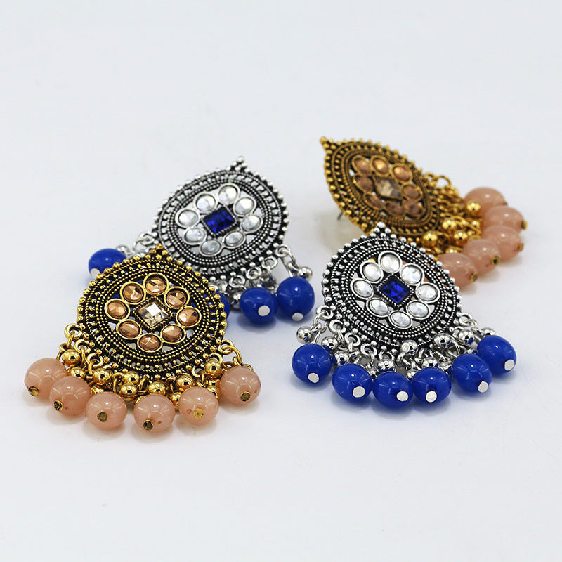 Indian Earrings Traditional Imitation Agate Beaded Small Stud Earrings