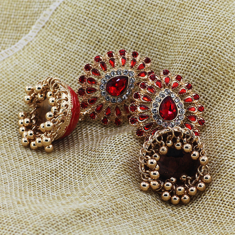 Indian Earrings Traditional Hoop Beaded Paisley Earrings Jhumka Jhumki Jumka for Wowen-Red - enjoyinshopping