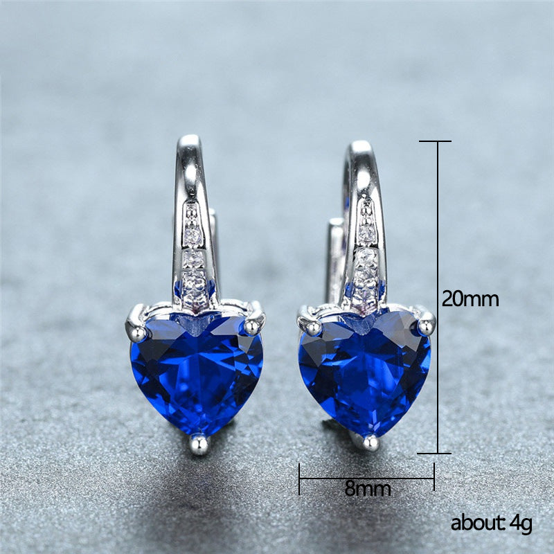 Hot Sale Fashion Sea Blue Heart-Shaped Zircon For Women