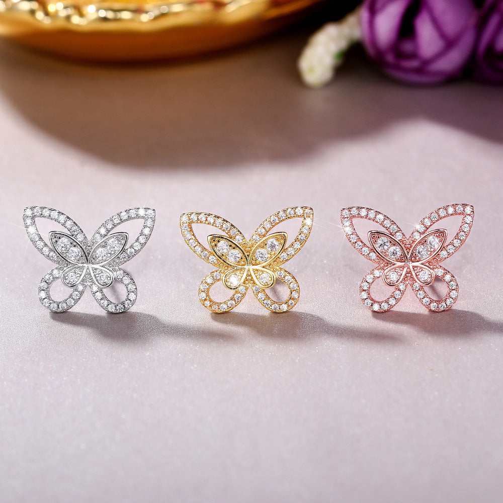 Korean Style Temperamental Fairy Butterfly Studs Micro Rhinestone Zircon Stud Earrings