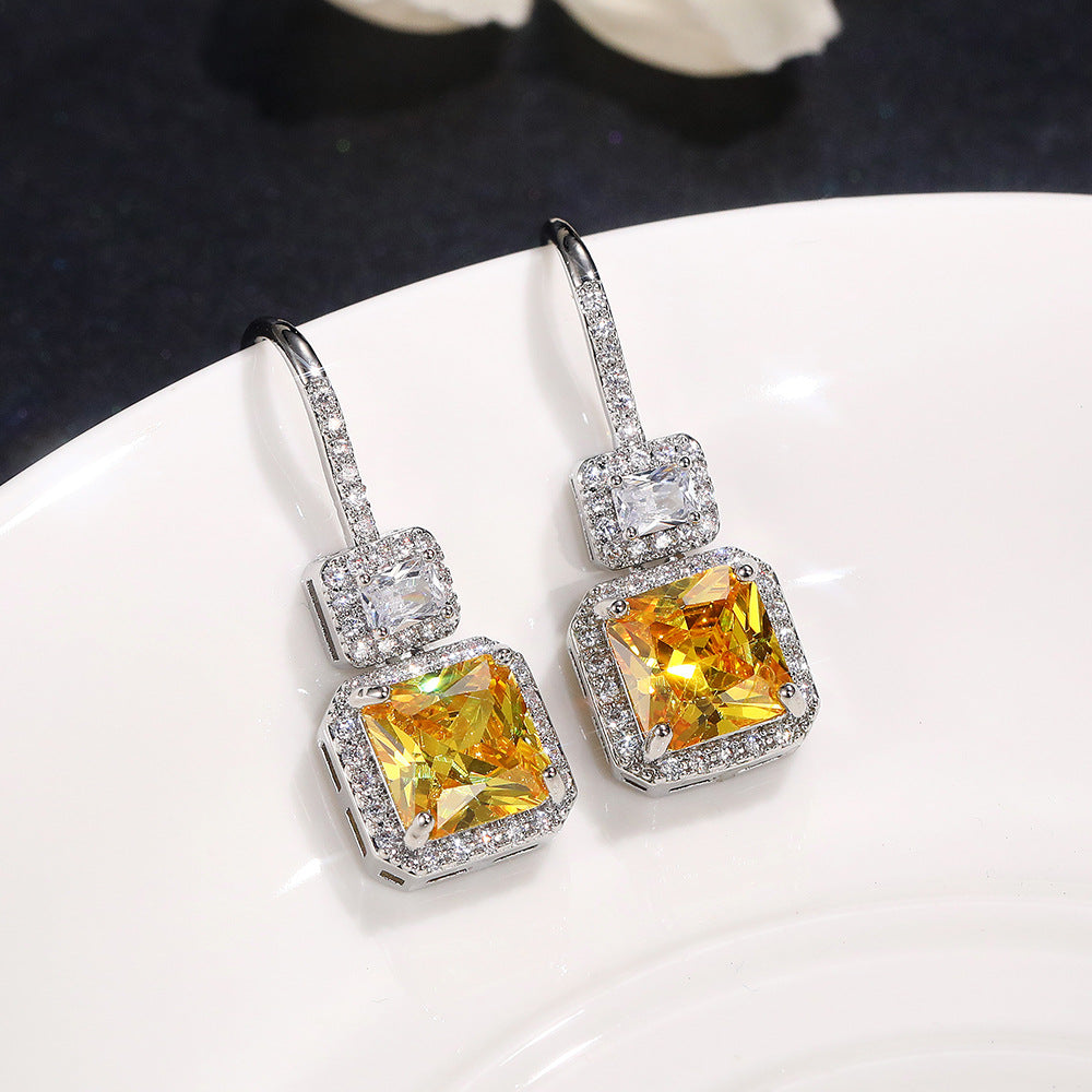 Popular Earrings for Bride Yellow Diamond Zircon Hook Earrings-Yellow