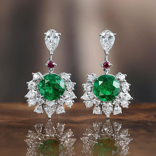 Recommended Luxury Inlaid Green Zircon Stud Earrings-Green