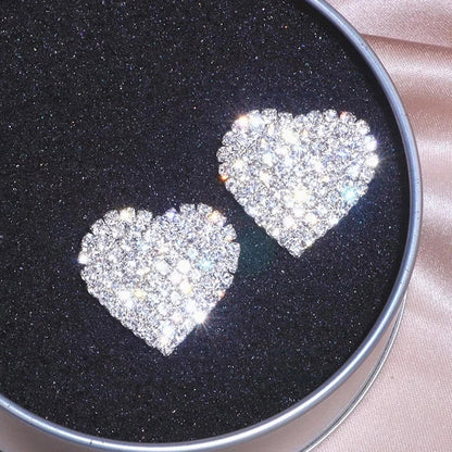 Shinny Elegant Zircon Heart-Shaped High-Level Stud European and American Earrings