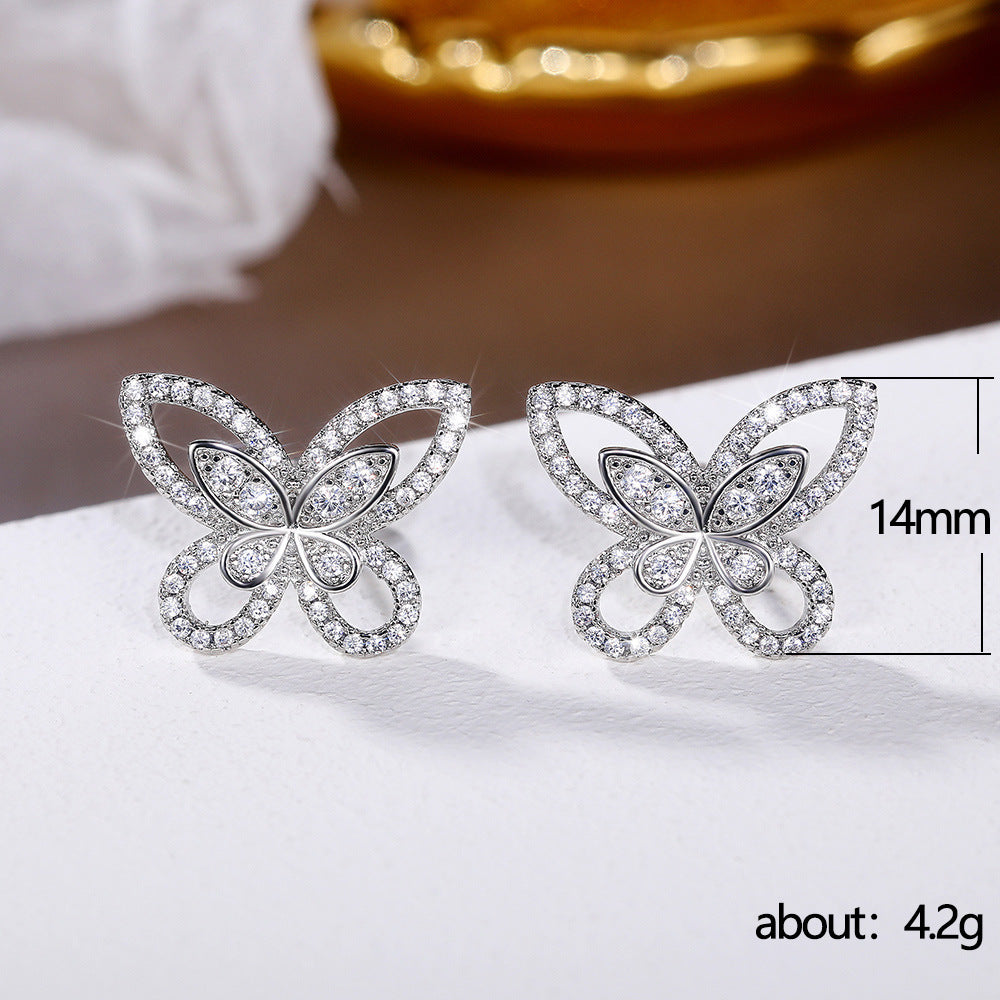 Korean Style Temperamental Fairy Butterfly Studs Micro Rhinestone Zircon Stud Earrings