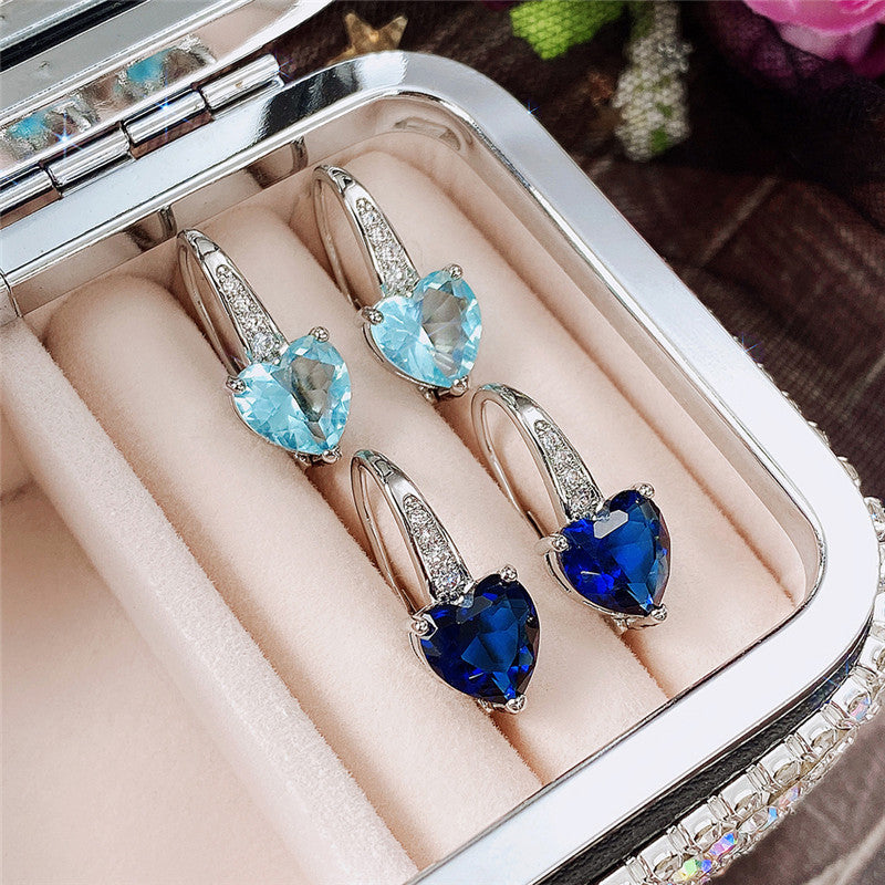 Hot Sale Fashion Sea Blue Heart-Shaped Zircon For Women