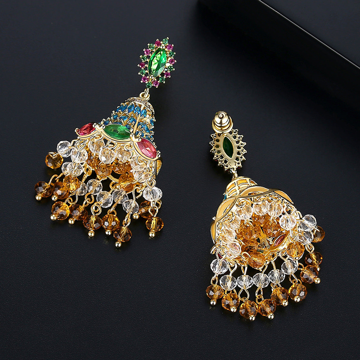 High-Quality Indian Style Earrings Bollywood Inlaid Zircon Luxury Jhumka Jhumki Jumka Earrings-Gold - enjoyinshopping