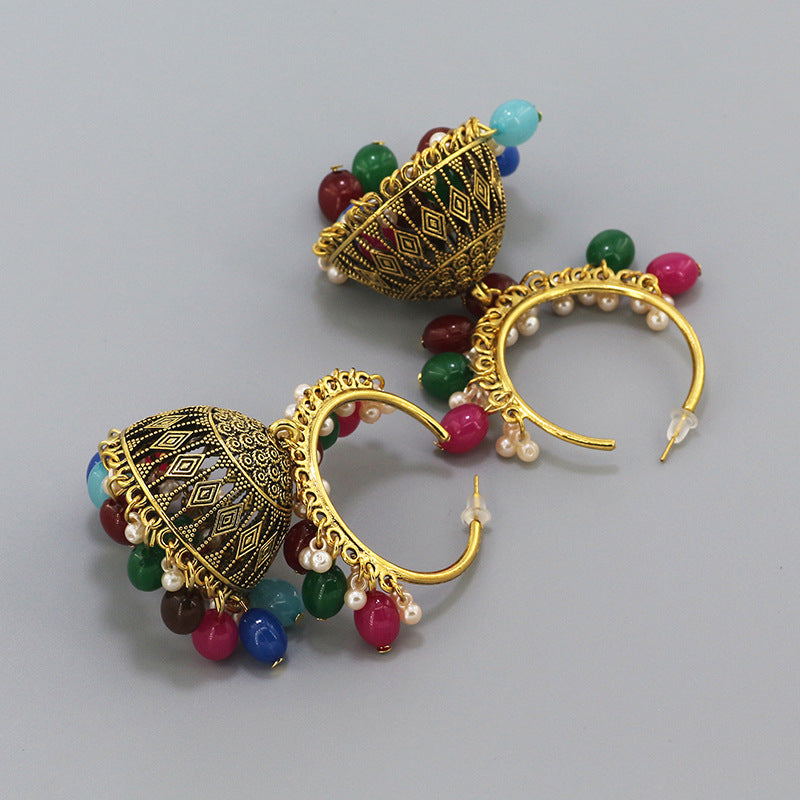 Indian Earrings Traditional Hoop Multicolor Beaded Earrings Jhumka Jhumki Jumka for Wowen-Gold - enjoyinshopping